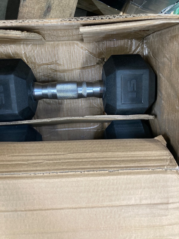 Photo 3 of *** BOX OF DUMBBELLS (TWO 15LBS AND TWO 10 LBS)
Chrome Grip Encased Hex Dumbbells – Hand Weights With Anti-Slip 5-50 LBS Single
***NEW (4 TOTAL)