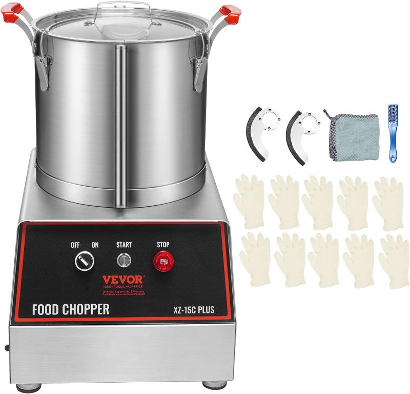 Photo 1 of  VEVOR Food Processor & Vegetable Chopper, 16 Quart, 1400W Food-Grade Stainless Steel Food Processor Chopper with 2 Extra S-Curve Blades, Multifunctional for Chopping Vegetables, Meat, Grains, Nuts
