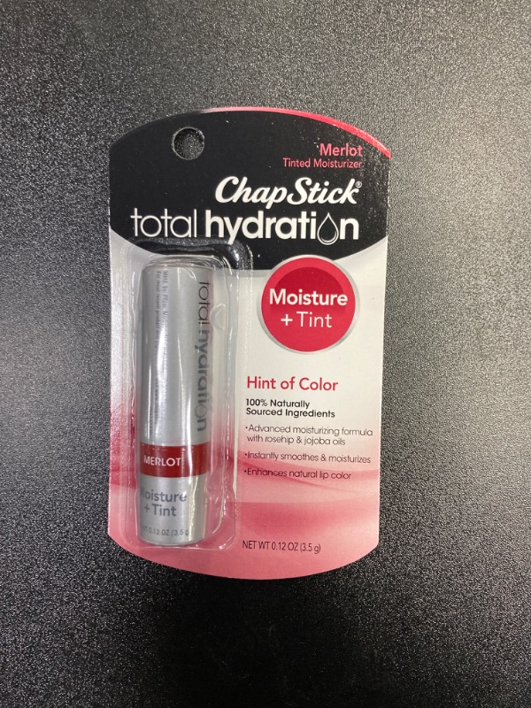 Photo 2 of ChapStick Total Hydration Moisture + Tint Merlot Tinted Lip Balm Tube, Merlot Tinted ChapStick for Lip Care - 0.12 Oz Merlot Tube