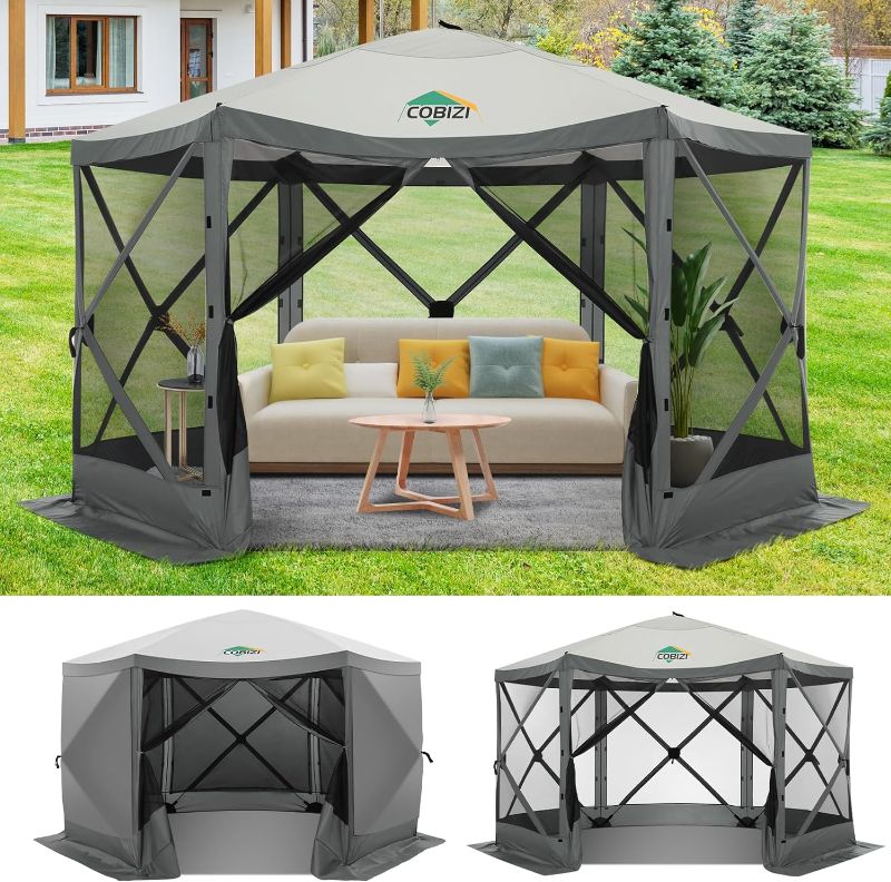 Photo 1 of ***SEE NOTES***COBIZI Pop up Gazebo Screen Tent Screen House for Camping, 12x12ft Camping Gazebo Outdoor Screened Gazebo with Sidewalls, Portable Hub Tent with Carrying Bag and Ground Stakes, Grey
