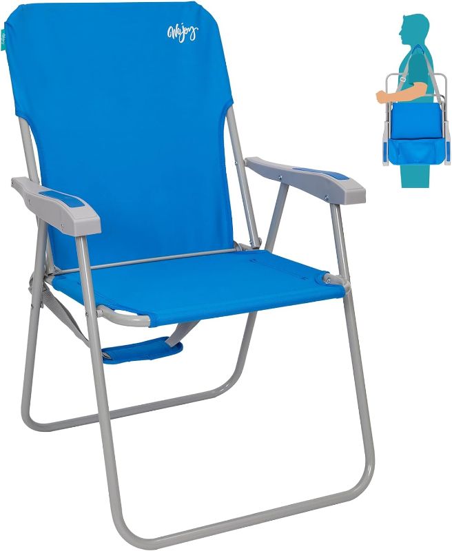 Photo 1 of #WEJOY Folding Beach Chair for Adults, Lightweight Beach Chair with Shoulder Straps, High Back Beach Chairs with Hard Armrest, Supports 300lbs for Beach Lawn Concert, Cyan
