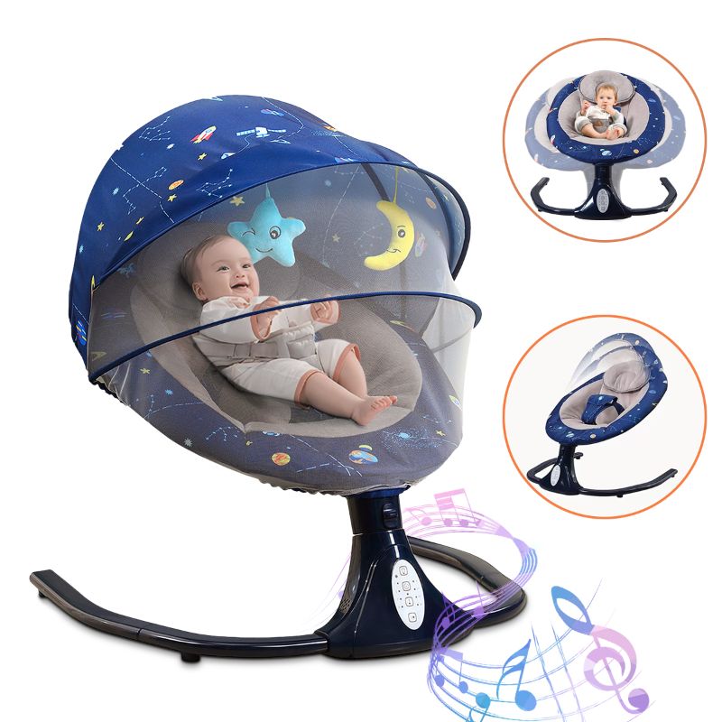 Photo 1 of HAOUUCYIN Baby Swing for Infants, Newborn Electric Swing Chair with 4 Gears & Time & Music, Blue
