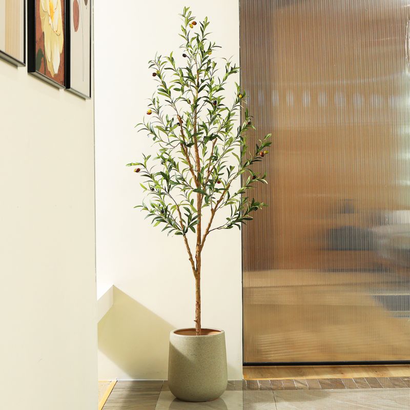 Photo 1 of 6FT Artificial Olive Tree with Fruits and Wood Branches, Plant in Black Plastic Pot. DR.Planzen
