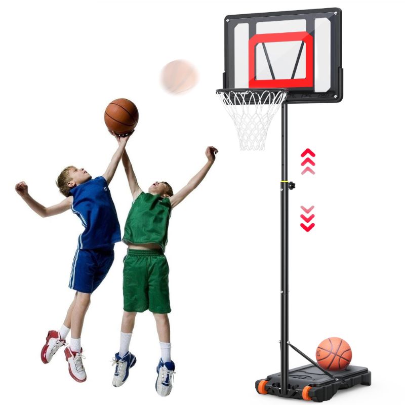 Photo 1 of iFanze Basketball Hoop with 5ft-7ft Height Adjustable , Portable Basketball Goal System with 33" Shatterproof Backboard Base and Wheels for Kids, Indoor Outdoor, Black
