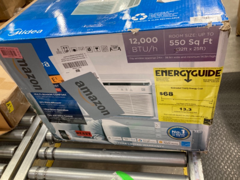 Photo 1 of Midea 12000 BTU Smart Inverter Air Conditioner Window Unit with Heat and Dehumidifier – Cools up to 550 Sq. Ft., Energy Star Rated, Quiet Operation, Electronic Controls, Remote Control, White 12,000 BTU