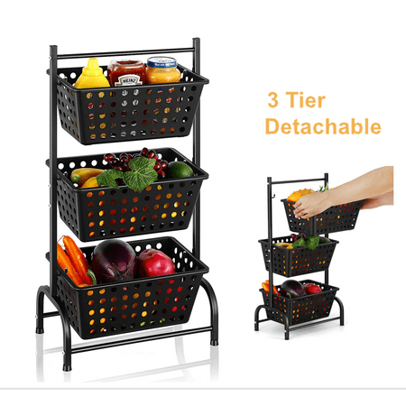 Photo 1 of 3-Tier Market Basket Storage Stand for Fruit Vegetables Households Storage Cart
