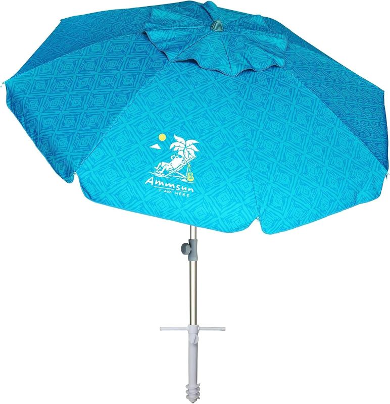 Photo 1 of 7ft Heavy Duty High Wind Beach Umbrella with Sand Anchor & Tilt Sun Shelter UV 50+ Protection Outdoor Sunshade Umbrellas Carry Bag for Patio Garden Pool Backyard Teal