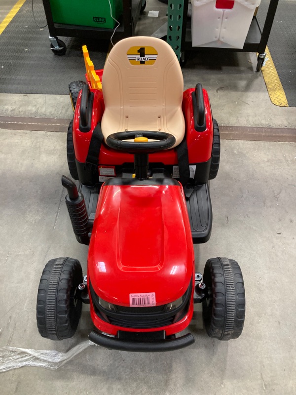 Photo 2 of 12V 7AH Ride on Tractor w/Tiltable Trailer & Remote Control, 2x45W Motors, Bluetooth, Music, Shifter, Electric Car for Kids Ages 2-5, Red