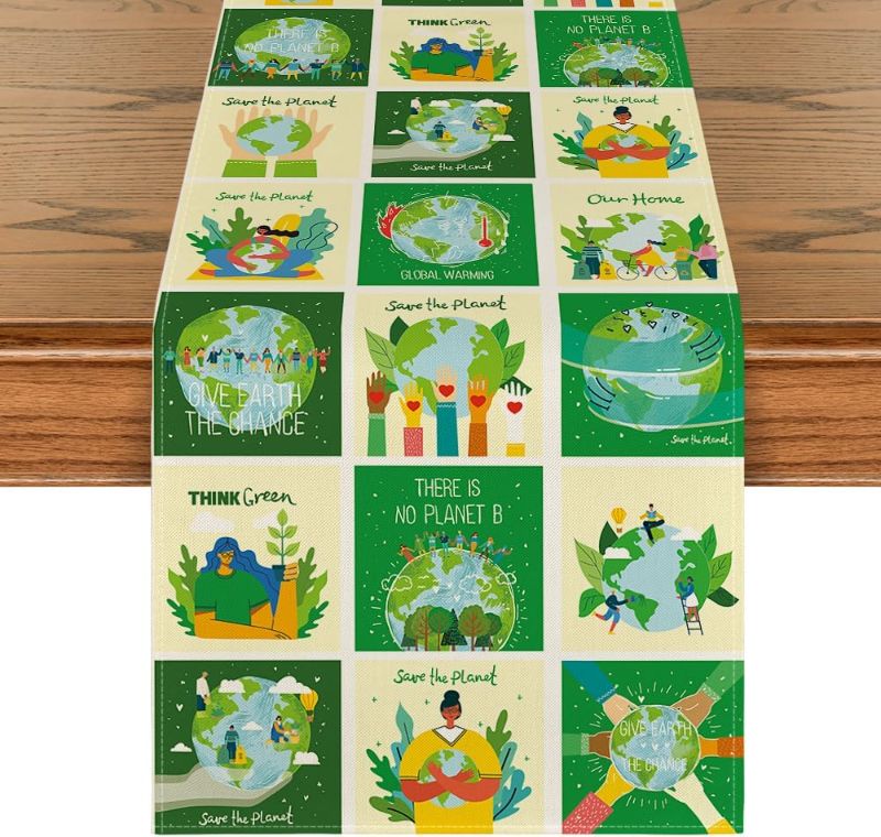 Photo 1 of  packs-Artoid Mode Save The Planet Happy Earth Day Table Runner, Seasonal Spring Kitchen Dining Table Decoration for Home Party Decor 13x72 Inch