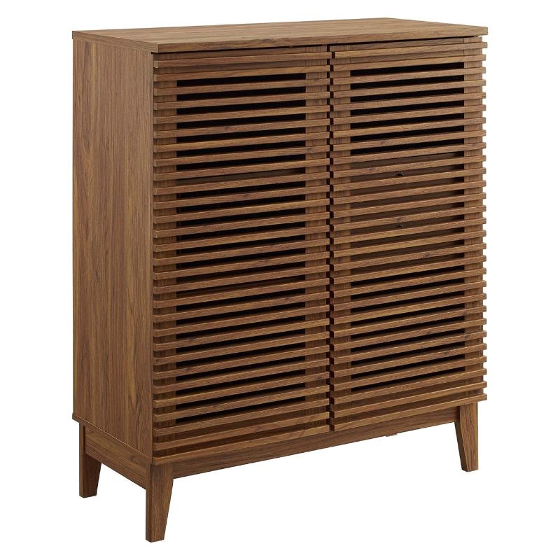 Photo 1 of * MIGHT BE * Wood Bar Cabinet Slatted Door Design 2 Drawers Walnut Brown
