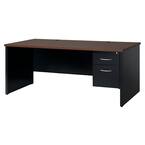 Photo 1 of ***SIMILIAR TO PICTURE/HAS DENT IN BACK/WITH KEYS***72 in. W x 36 in. D Black/Walnut 2-Drawer Executive Office Modular Right-Hand Single Pedestal File Office Desk,Arch Pull
