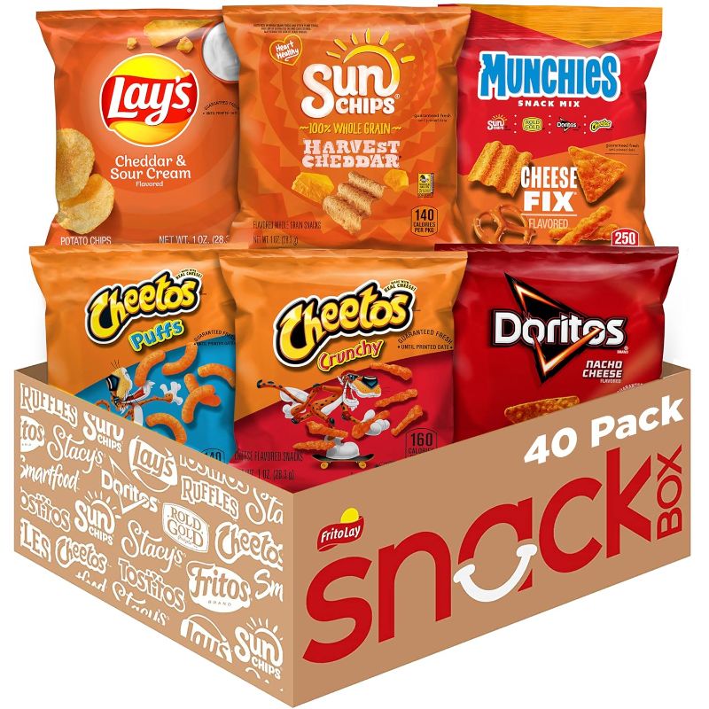 Photo 1 of Frito Lay, Cheesy Mix 6 Flavor Variety Pack, Single Serve Bags (40 Pack), Doritos, Cheetos, Lay's, Munchies, SunChips