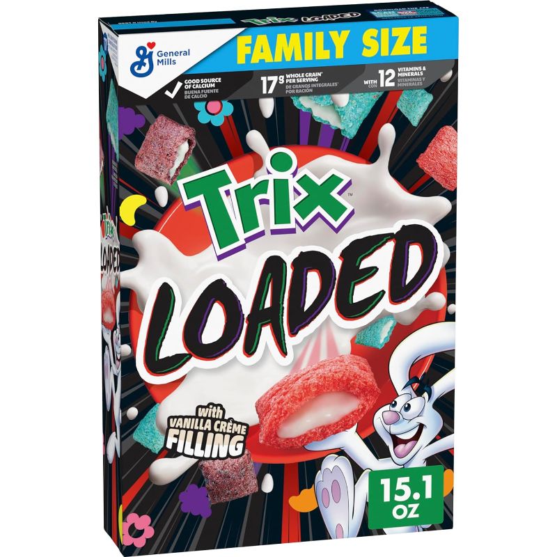 Photo 1 of (***3-Pack***)Trix Loaded Cereal, Fruity Flavored Cereal With Artificially Flavored Vanilla Crème Filling, Made With Whole Grain, Family Size, 15.1 oz