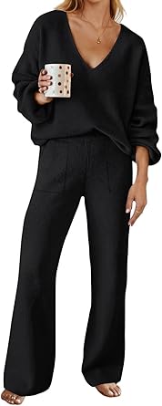 Photo 1 of 
Visit the MEROKEETY Store
MEROKEETY Women's 2 Piece Outfits Long Sleeve V Neck Knit Pullover Tops and Wide Leg Pant Lounge Set