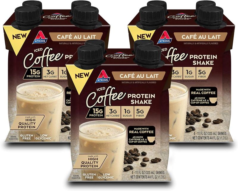 Photo 1 of Atkins Café au Lait Iced Coffee Protein Shake, 15g Protein, Low Glycemic, 3g Net Carb, 1g Sugar & Mocha Latte Iced Coffee Protein Shake, 15g Protein, Low Glycemic, 4g Net Carb, 1g Sugar