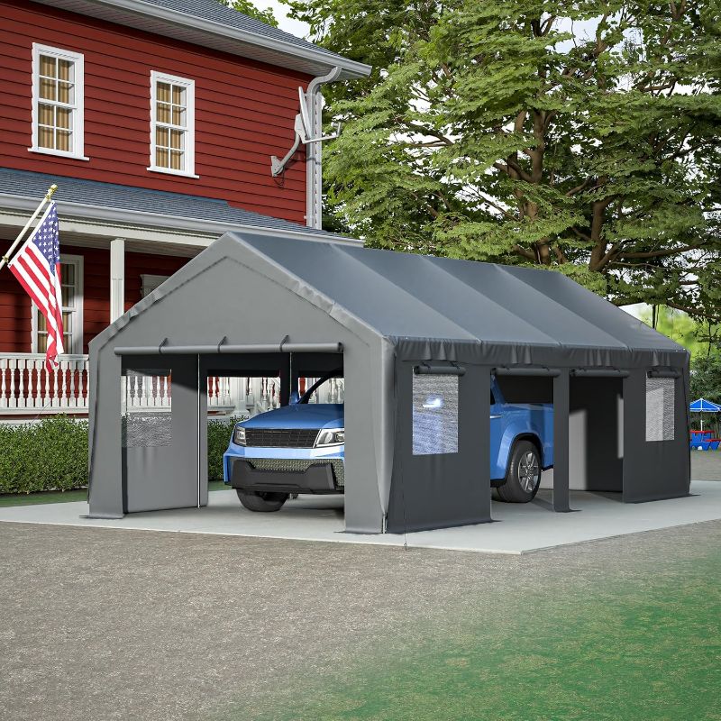 Photo 1 of ***TRUCK/TRAILER PICKUP ONLY***
Carport 13'x 25' Heavy Duty Car Port with Roll-up Sidewall and Ventilated Windows with Removable Sidewalls,Portable Outdoor Garage for Car,Truck,Boat,Car Canopy,Gray Carports
