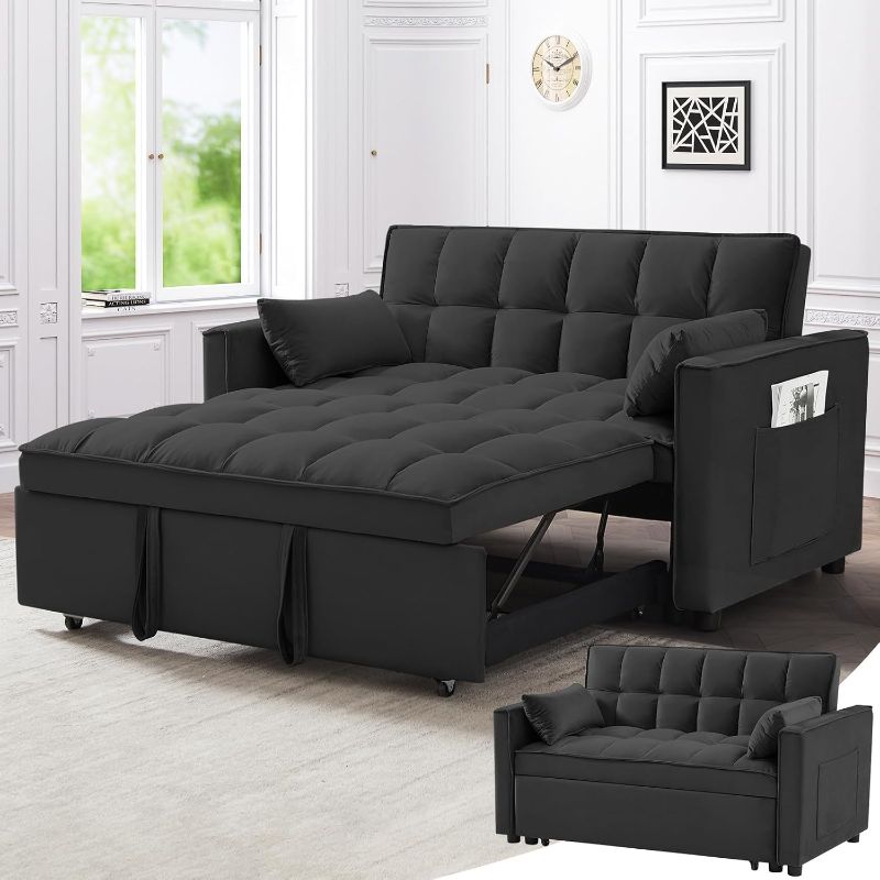 Photo 1 of ***TRUCK/TRAILER PICKUP ONLY***
3 in 1 Sleeper Sofa Bed, Pull Out Couch, Convertible Futon Loveseat with Adjustable Backrest, Living Room Chaise Lounge with 2 Pockets and 2 Pillows for Home Apartment Office, Black
