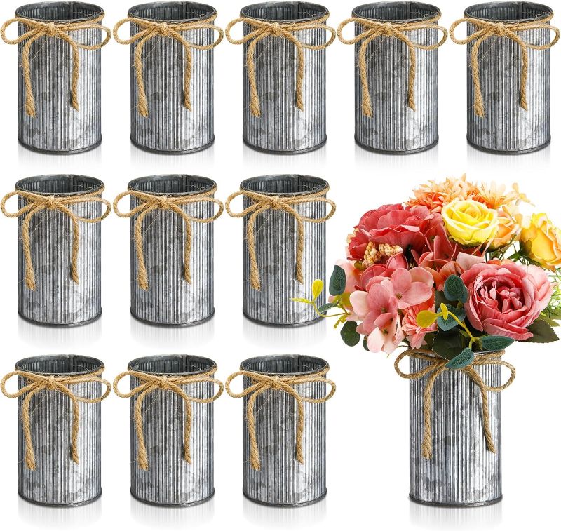 Photo 1 of ***STOCK PHOTO REFERENCE ONLY*** Domensi 12 Pcs 4.33 Inch High Farmhouse Vase Decor Vintage Flower Vase with Twine Bow Rustic Galvanized Metal Vases for Artificial Flowers for Table Centerpiece Weddings Home (White Color)
