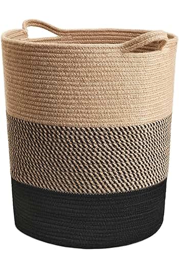 Photo 1 of  Jute Basket For Blanket & Living Room Beige & Black Color Large Size
