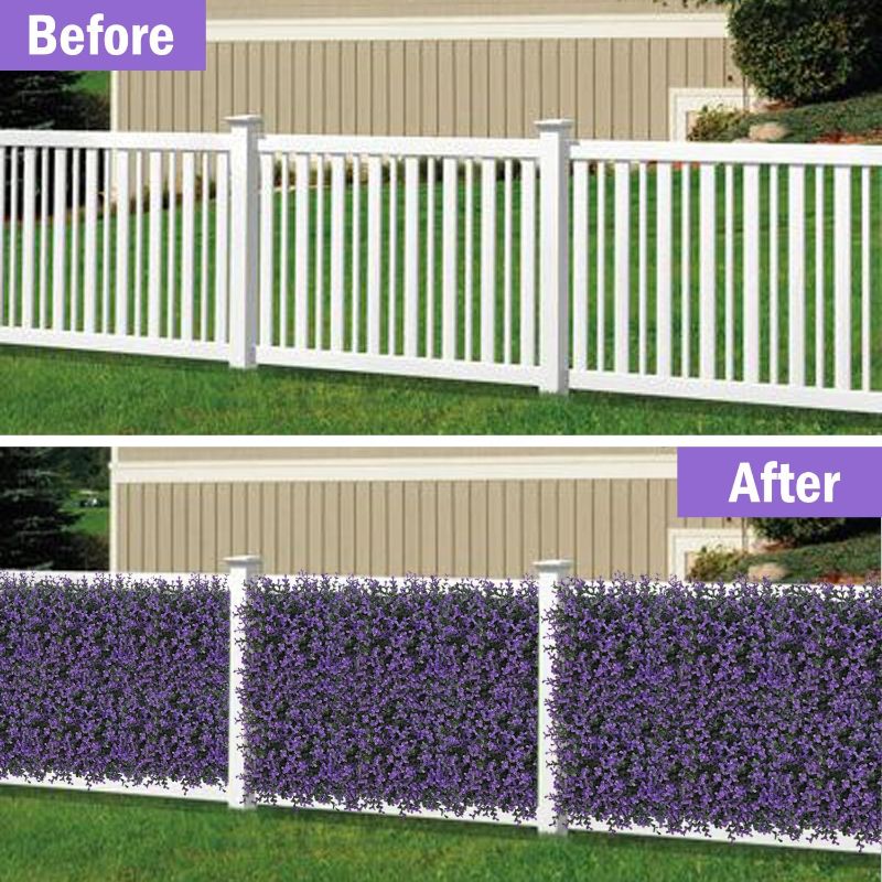 Photo 3 of (READ FULL POST) BCBLF 10x10Inch 12Pcs Grass Wall Panels, UV-Anti Boxwood Greenery Hedge, Odorless Artificial Fake Grass Backdrop Indoor Outdoor Privacy, Birthday Wedding Decor, 8.3 SQ FT, Little Money Plant - Purple