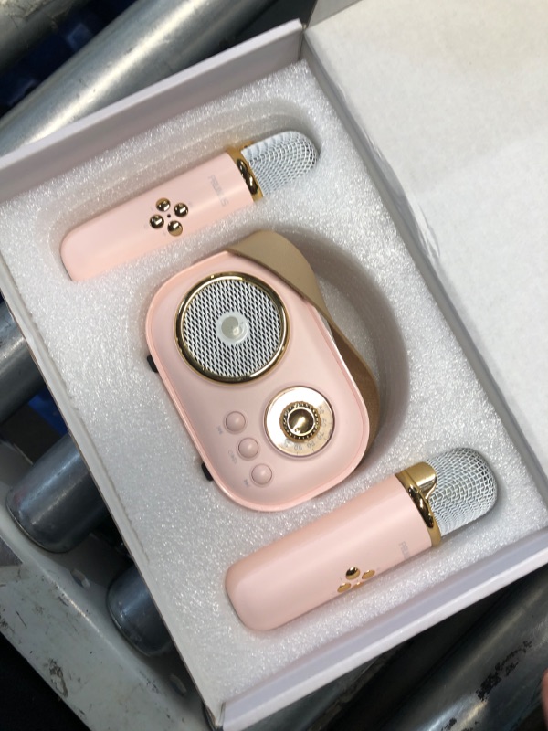 Photo 2 of (READ FULL POST) PRUNUS Mini Karaoke Machine for Kids&Adults,Portable Bluetooth Speaker with 2 Wireless Microphones and Stereo Sound Enhanced Bass,Gifts for Girl 6 7 8 9 10 11 12 Years Old Unpowered Cabinets-Pink