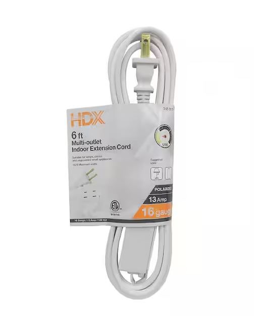 Photo 1 of ***3 PACK**
HDX 6 ft. 16/2 Light Duty Indoor Multi-Outlet Extension Cord, White