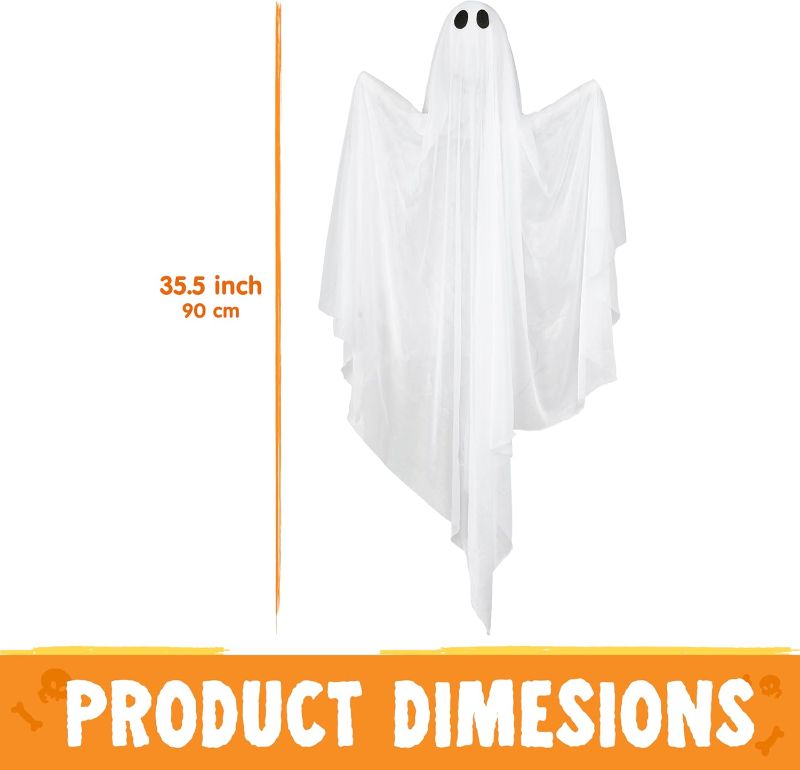 Photo 4 of (READ FULL POST) JOYIN 35.5” Halloween Hanging Light up Ghost with Purple LED Light, 2 Pcs White Hanging Ghosts Decoration, Halloween Hanging Ghost for Haunted House Prop, Party Supplies, Front Yard Patio Garden Decor