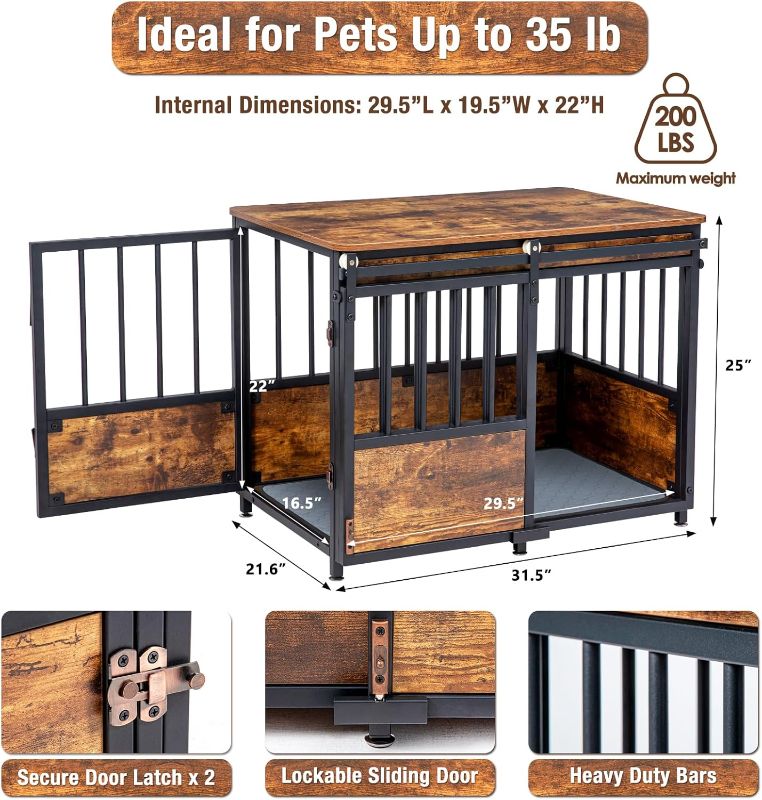 Photo 1 of **32 INCH**
KOOPRO 32 Inch Dog Crate Furniture with Cushion for Large Medium Dogs, Wooden Heavy Duty Dog Kennel with Double Doors, Decorative Pet House Dog Cage Side End Table Indoor, Sliding Door Chew-Resistant