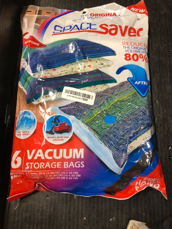 Photo 2 of ** FACTORY SEALED** Spacesaver Vacuum Storage Bags (Variety 6-pk) Save 80% Clothes Storage Space - Space Saver Vacuum Storage Bags for Comforters, Bedding, Clothing - Compression Seal for Closet Storage - Pump for Travel