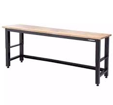 Photo 1 of ** TRUCK OR TRAILER PICKUP ONLY** 8 ft. Adjustable Height Solid Wood Top Workbench in Black for Ready to Assemble Steel Garage Storage System
