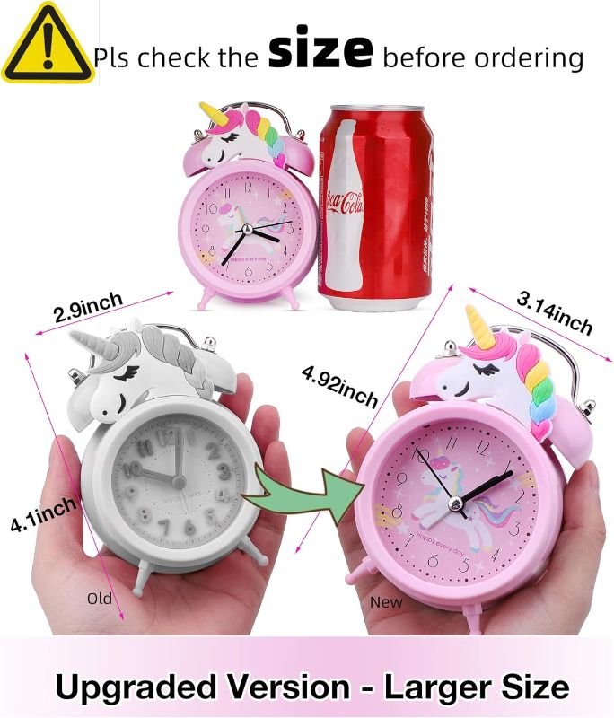 Photo 3 of (READ FULL POST) Unicorn Alarm Clock for Girls Kids, Cute Bedroom Decoration, Non Ticking Silent Second Hand, w/Backlight Super Loud Twin Bell, for Kids Unicorn Gifts (Pink)