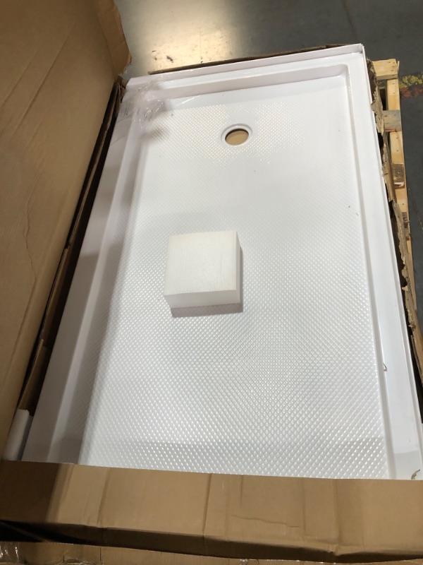 Photo 3 of ***DAMAGED - CHIPPED - CRACKED - SEE PICTURES***
DreamLine SlimLine 36 in. D x 60 in. W x 2 3/4 in. H Left Drain Double Threshold Shower Base in White, DLT-1036601