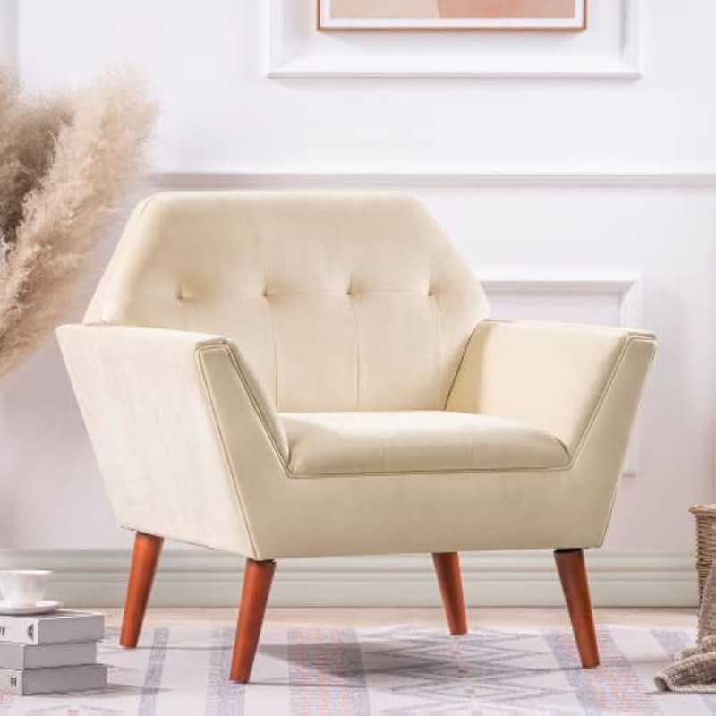 Photo 1 of (READ FULL POST) Upholstered Accent Chair,Linen Fabric Button Tufted Single Sofa Chair with Padded Seat Cushion & 