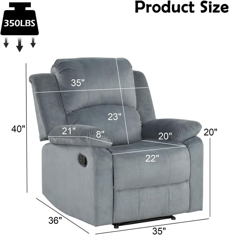 Photo 1 of (PART) Phoenix Home Manual Recliner Chair, Soft Fabric Overstuffed Recliner Single Sofa Recliner for Living Room, Heavy Duty and Safety Reclining Mechanism,Grey3
