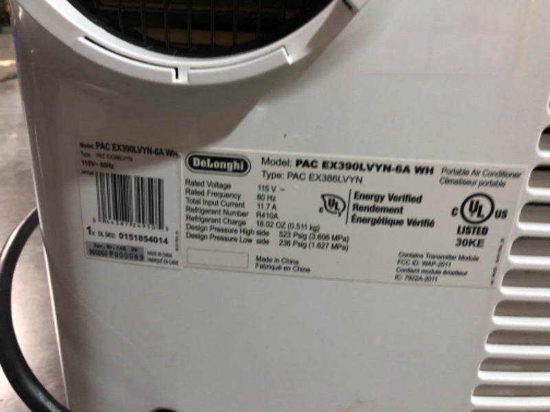 Photo 5 of ***USED - MAJOR DAMAGE - SEE COMMENTS***
De'Longhi 14000 BTU Portable Air Conditioner, Dehumidifier & Fan + Cool Surround Remote w/Built-in Temperature Control Sensor & Quiet Mode, 700 sq ft, XLarge Room, Pinguino 8600 BTU (DOE), White