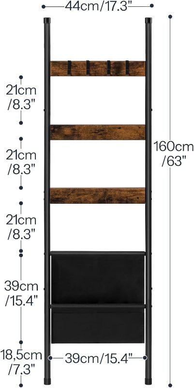 Photo 4 of (READ FULL POST) HOOBRO Blanket Ladder, 5 Tier Towel Rack, 17.3" L x 63" H, Wall-Leaning Blanket Rack for Living Room, Decorative Ladder with 4 Hooks and Magazine Pocket, Greige BG32CJ01