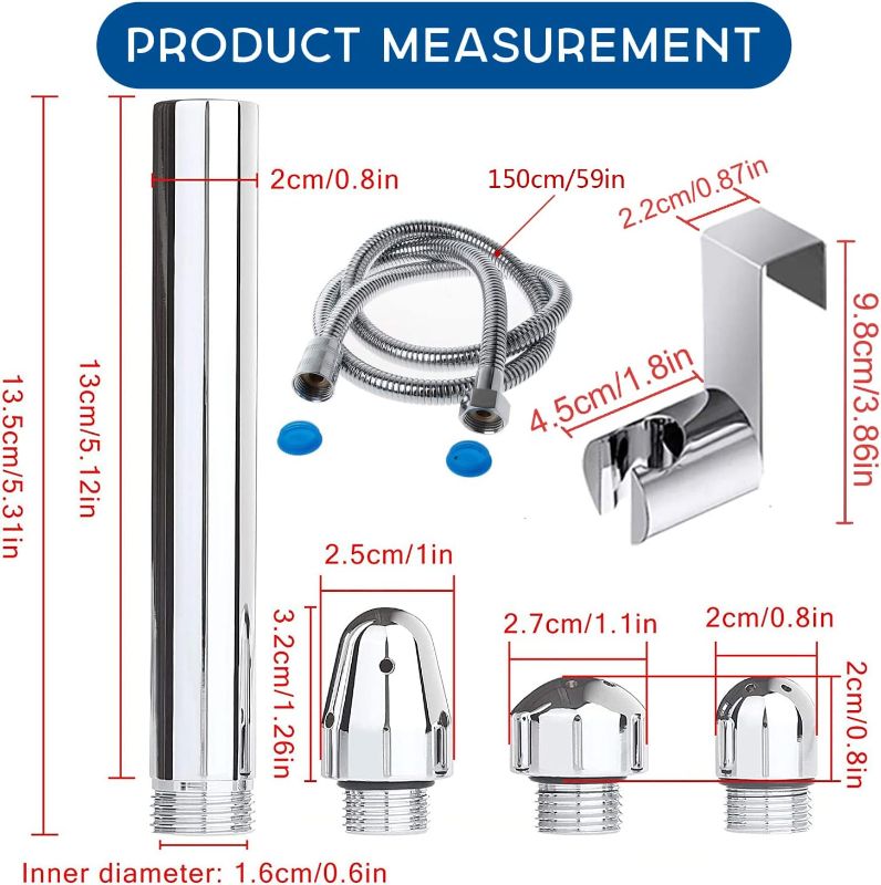 Photo 4 of (READ FULL POST) Handheld Shower with Faucet Douche Attachments, Shower 3 Heads in Aluminium - with Faucet Splitter, 59 inch Hose and Hook up Toilet or Wall Mount