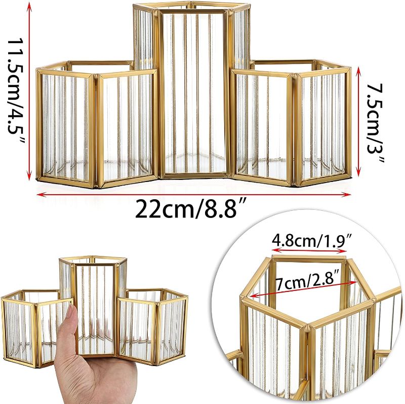 Photo 1 of (READ FULL POST) ELLDOO Glass Mirrored Makeup Brush Holder, Pen Cup Holder Pencil Holder for Office Desk, Gold Cosmetic Brush Eye Liners Storage Holder Dresser Vanity Organizer Holder for Women Girls, 3 Slots