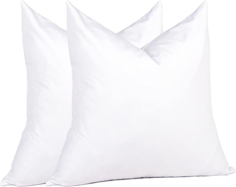 Photo 1 of  18 x 18 Decorative Feather Down Throw Pillow Inserts (Set of 2, White) for Sofa, Couch, Bed, Machine Washable
