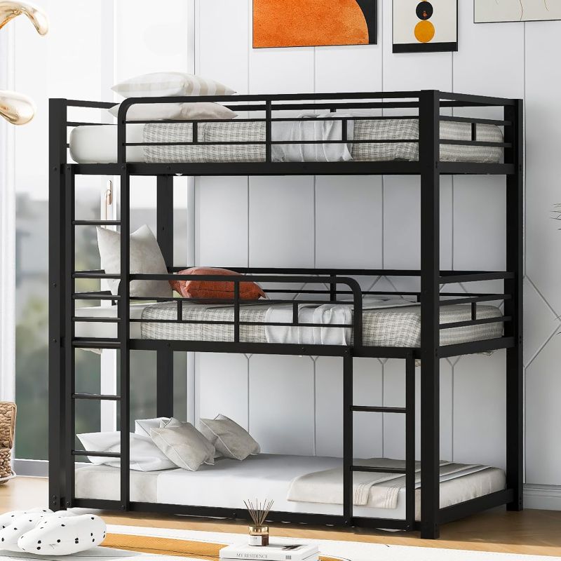 Photo 1 of ***PARTS ONLY***Triple Bunk Beds, Twin Over Twin Over Twin Metal Bunk Bed for Kids, Teens, Adults, Girls, Boys, Black