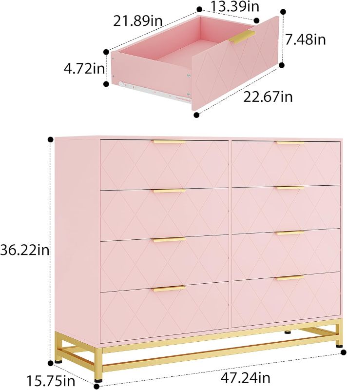 Photo 1 of (PARTS) Jojoka Dresser for Bedroom with 8 Drawer, TV Stand Dressers Chest of Drawers for Living Room Hallway Entryway, MDF Board (Pink)