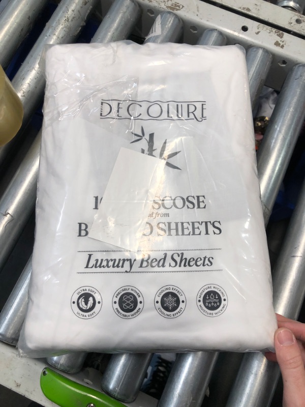 Photo 3 of (READ FULL POST) DECOLURE 100% Organic Viscose Derived from Bamboo Sheets Queen Size 4pcs - Ultra Soft & Luxuriously Cooling, 17" Deep Pocket, Double Stitching, Perfect for Hot Sleepers - Queen Bed Sheets (White)