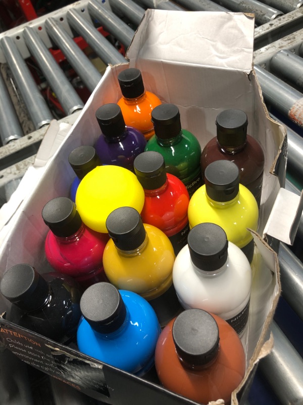 Photo 2 of ***MISSING ITEMS***
Nicpro 14 Colors Large Bulk Acrylic Paint Set (16.9 oz,500 ml) Rich Art Painting Supplies, Non Toxic for Multi Surface Canvas Wood Leather Fabric Stone Craft, for Kid & Adult with Color Wheel