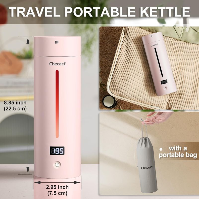 Photo 4 of (READ FULL POST) CHACEEF Travel Electric Kettle, 350ml Small Portable Kettle with 304 Stainless Steel, Pink