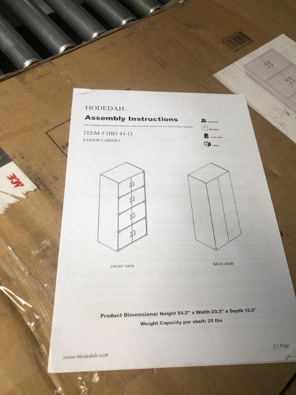 Photo 6 of ***USED - INCOMPLETE - MISSING PARTS - UNABLE TO VERIFY FUNCTIONALITY - SEE PICTURES***
Hodedah 4-Shelf, 8-Door Multipurpose Cabinet, White, 15.5"D x 23.4"W x 59"H