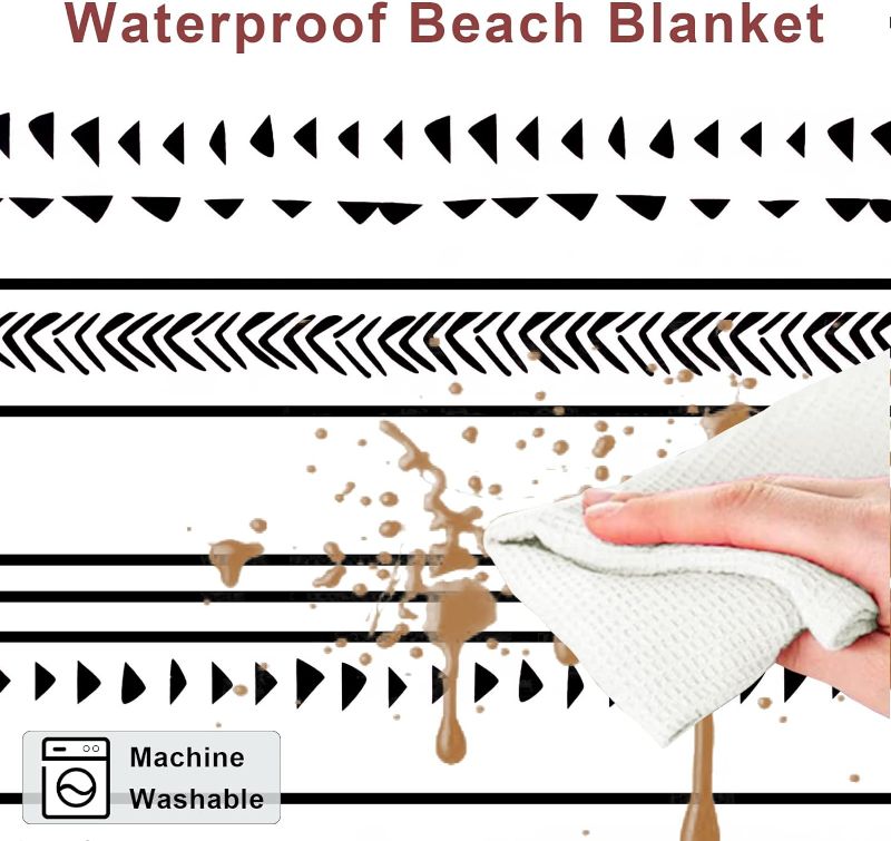 Photo 3 of (READ FULL POST) 110''×118'' Extra Large Waterproof Sandproof Beach Blanket for 8 Adults, Outdoor Beach Mat with 4 Stakes & 4 Corner Pockets, Polyester Lightweight Foldable Picnic Mat for Travel, Camping, Hiking