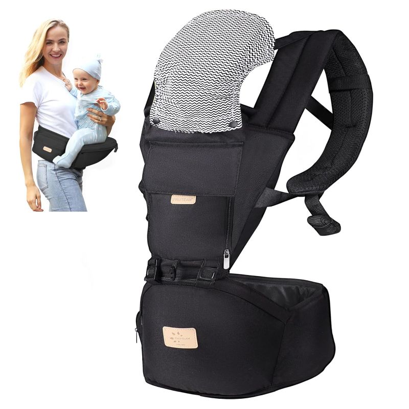 Photo 1 of (READ FULL POST) FRUITEAM 6 in 1 Baby Carrier with Waist Stool/Hip Seat for Breastfeeding, One Size, Fits Newborns, Infants and Toddlers (Cool Black)
