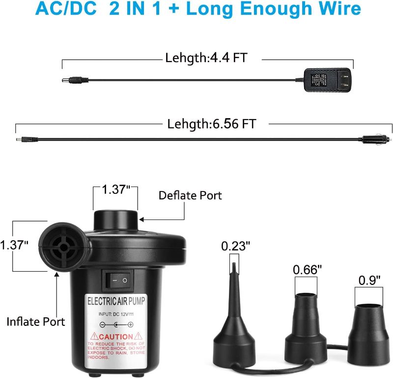 Photo 3 of (READ FULL POST) AGPTEK Electric Air Pump, Portable Quick-Fill Air Pump with 3 Nozzles, 4.5kPa, 110V AC/12V DC, Inflator/Deflator Pumps for Outdoor Camping, Inflatable Air Mattress Beds, Boats, Swimming Ring
