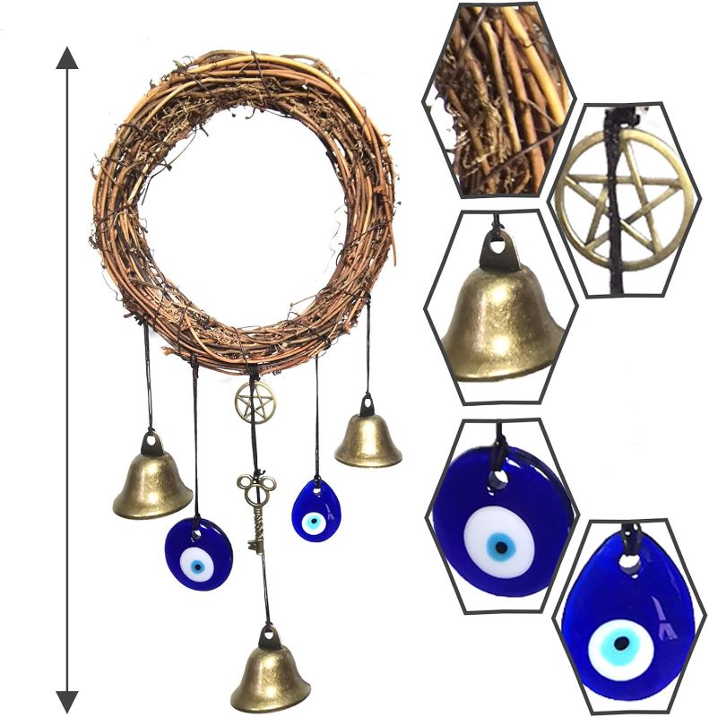 Photo 1 of **Pack of 2 ***STOCK PHOTO REFERENCE ONLY***
Witch Bells for Door Knob Protection,Witchy Wicca Decor Clear Negative Energies with Blue Evil Eyes for Home Garden Courtyard Decor Protection
