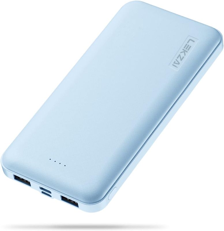 Photo 1 of (READ FULL POST)  Lekzai 15000mAh Portable Charger, Power Bank Slim 5V 2.1A Dual USB and USB C Fast Input, External Power Bank for iPhone, Smartphones and More -Cream Blue
